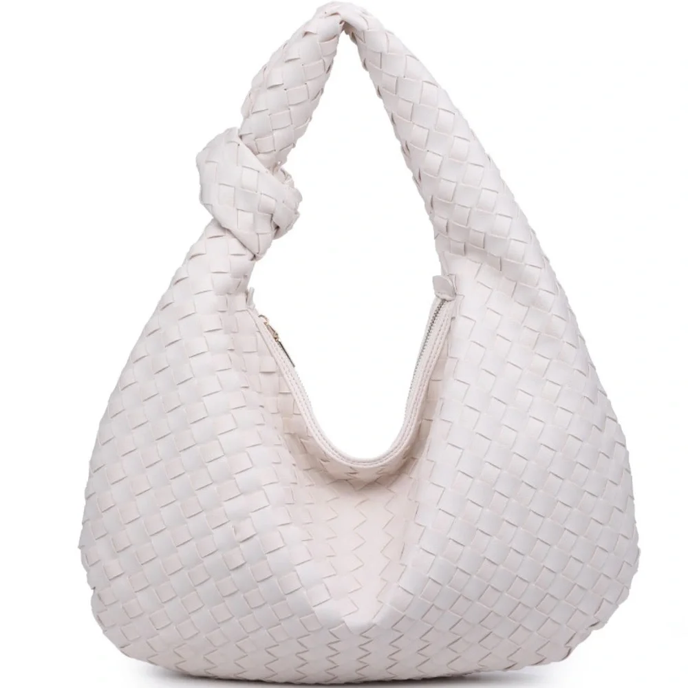 NWT Urban Expressions ‘Vanessa’ Woven Vegan Leather Hobo w/ Knot Handle Ivory